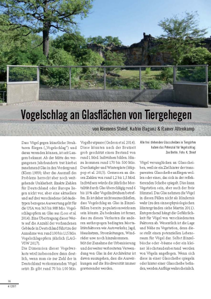 Vogelschlag an Glasgehegen (16 Seiten, Heft 4-2017)